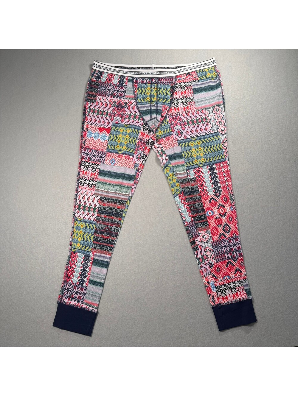 Victoria's Secret Thermal Long Jane Pajama Pants XL Patchwork Fair Isle Waffle